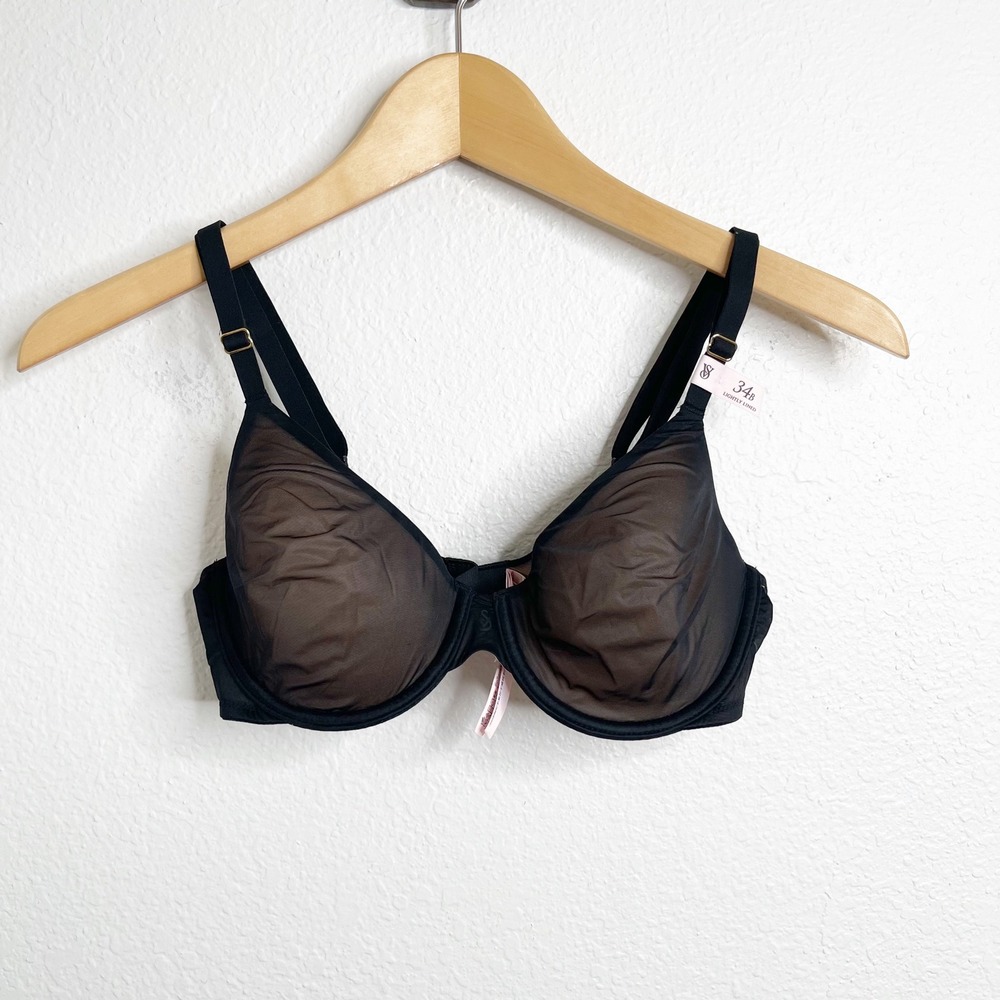 Victoria's Secret Black Mesh Lightly Lined Underwire‎ Bra 34B Gold Hardware